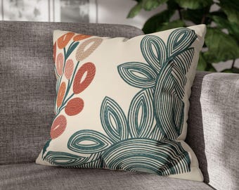 Minimalist Coral & Teal Botanical Pillow