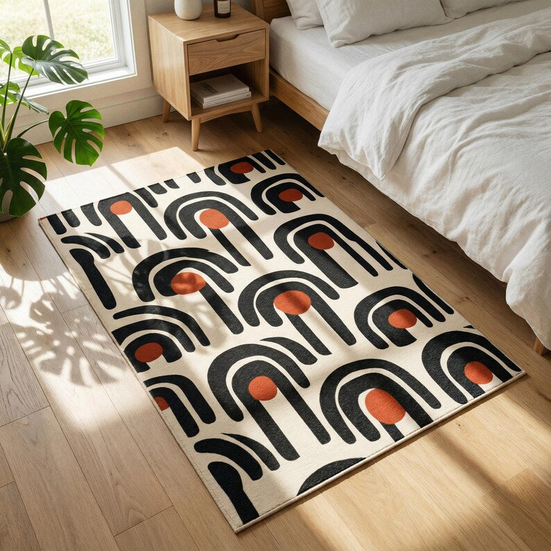 Mid-Century Arch Geometric Area Rug | Retro Terracotta Charcoal Cream