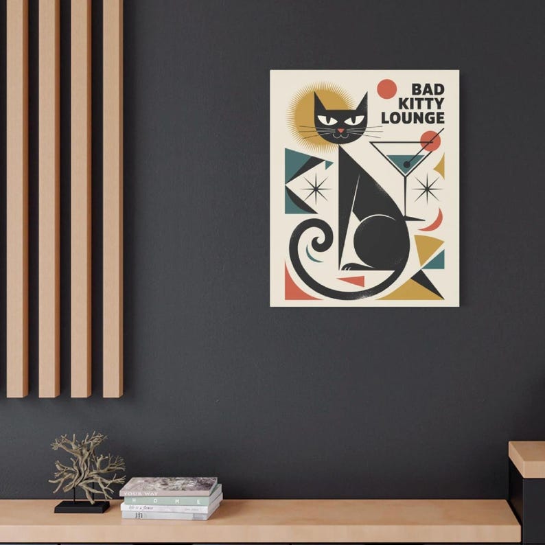 Art Deco Black Cat Martini Canvas | Bad Kitty