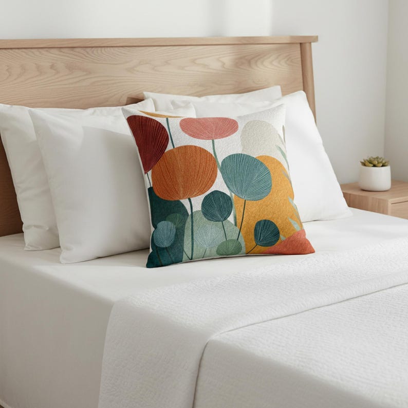 Mid-Century Botanical Throw Pillow | Modern Watercolor Florals