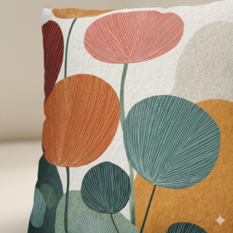 Mid-Century Botanical Throw Pillow | Modern Watercolor Florals