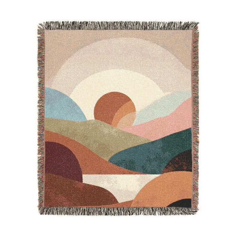Woven blanket boho modern | Boho throw blanket | Abstract landscape nature lover blanket