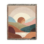 Abstract Sunset Landscape Woven Blanket | Earth-Tone Mid-Century Throw