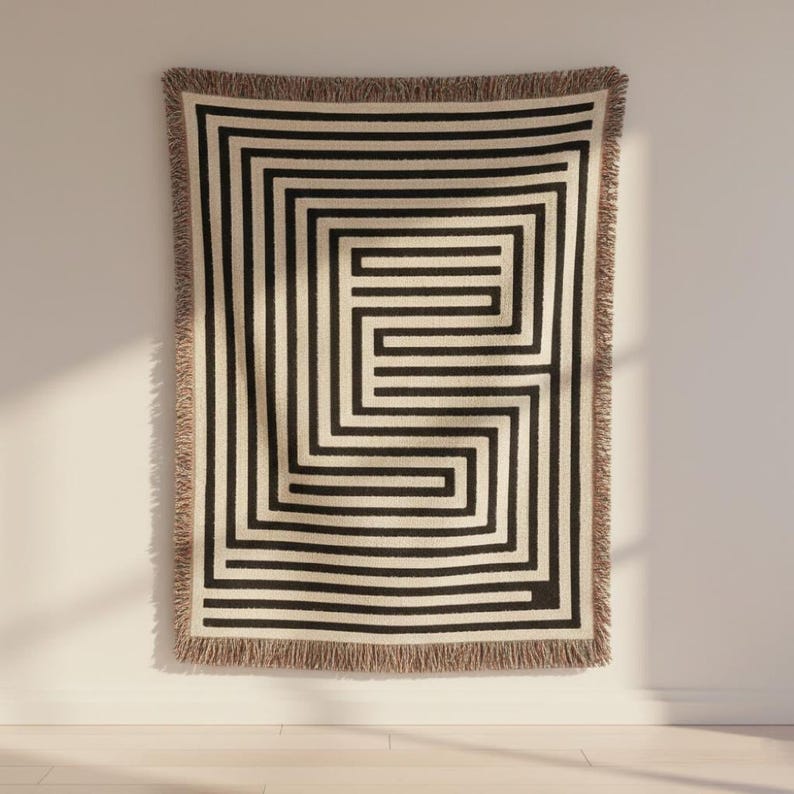 Abstract Geometric Maze Woven Blanket | Modern Minimalist Scandinavian Throw