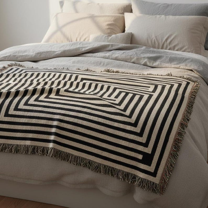 Abstract Geometric Maze Woven Blanket | Modern Minimalist Scandinavian Throw