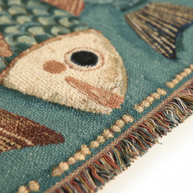 Stacked Folk Fish Woven Blanket | Vintage Rustic Lodge Throw