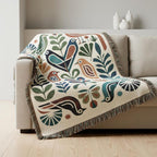 Scandinavian Folk Bird Woven Blanket | Colorful Botanical Throw
