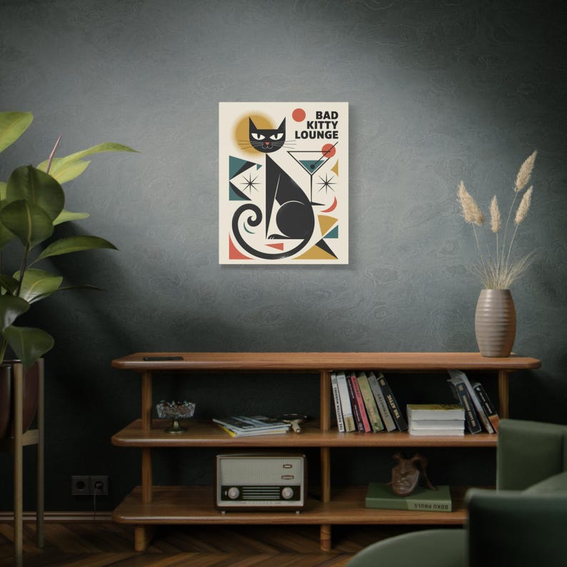 Art Deco Black Cat Martini Canvas | Bad Kitty