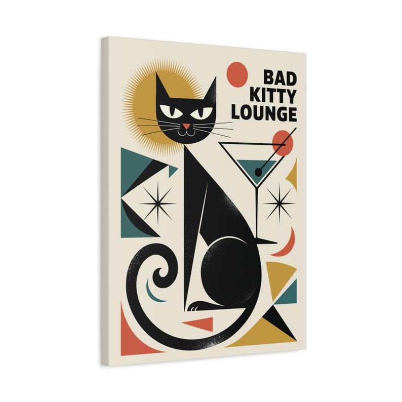 Art Deco Black Cat Martini Canvas | Bad Kitty
