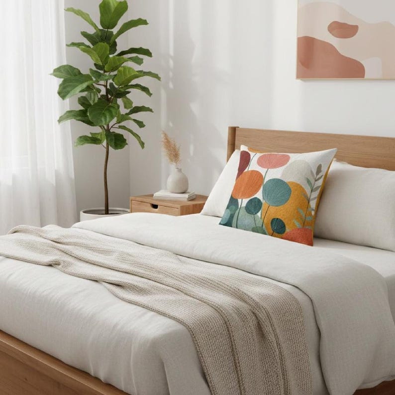 Mid-Century Botanical Throw Pillow | Modern Watercolor Florals