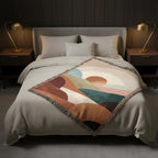 Abstract Sunset Landscape Woven Blanket | Earth-Tone Mid-Century Throw