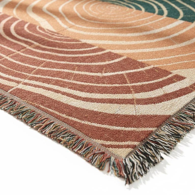 Woven blanket boho modern | Boho throw blanket | Tree ring art abstract nature