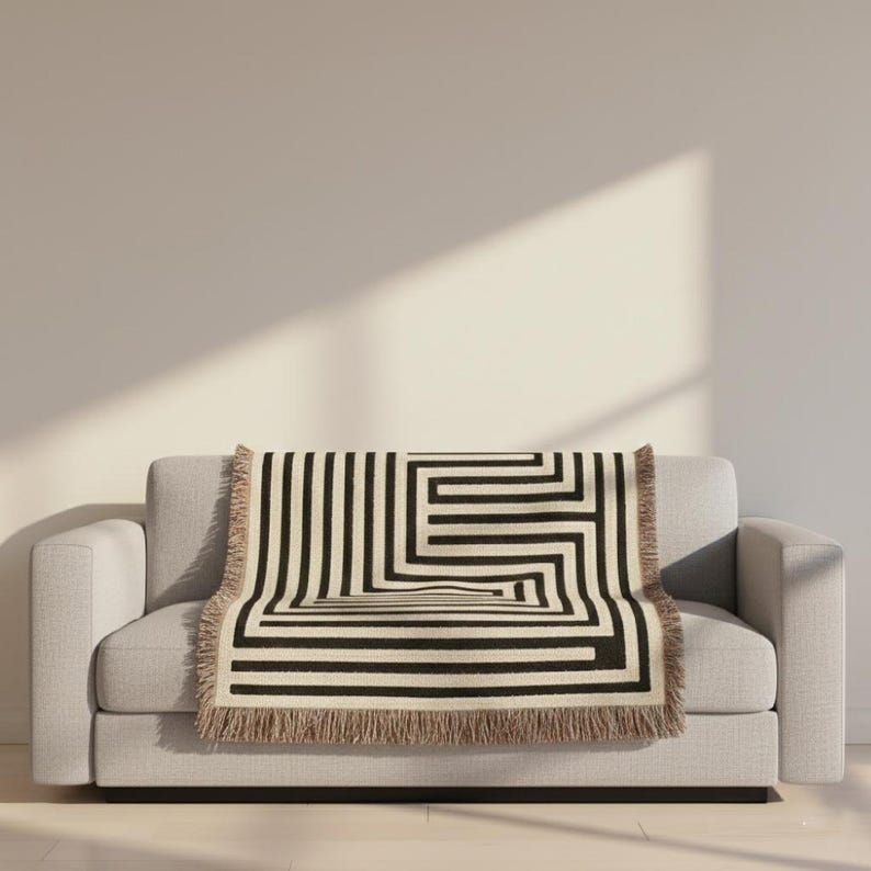 Abstract Geometric Maze Woven Blanket | Modern Minimalist Scandinavian Throw