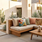 Mid-century modern abstract floral outdoor pillow in rust teal and ochre alternate product view 12