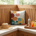 Mid-century modern abstract floral outdoor pillow in rust teal and ochre alternate product view 6