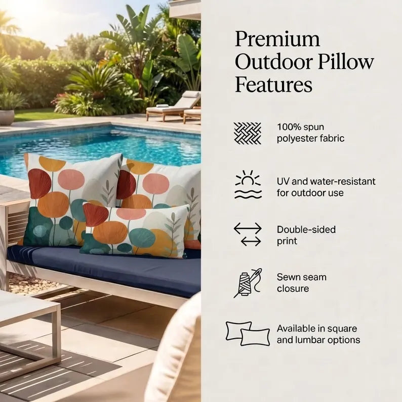 Abstract Floral Illustration Outdoor Pillow | Modern Botanical Garden Throw