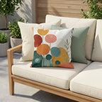 Mid-century modern abstract floral outdoor pillow in rust teal and ochre alternate product view 13