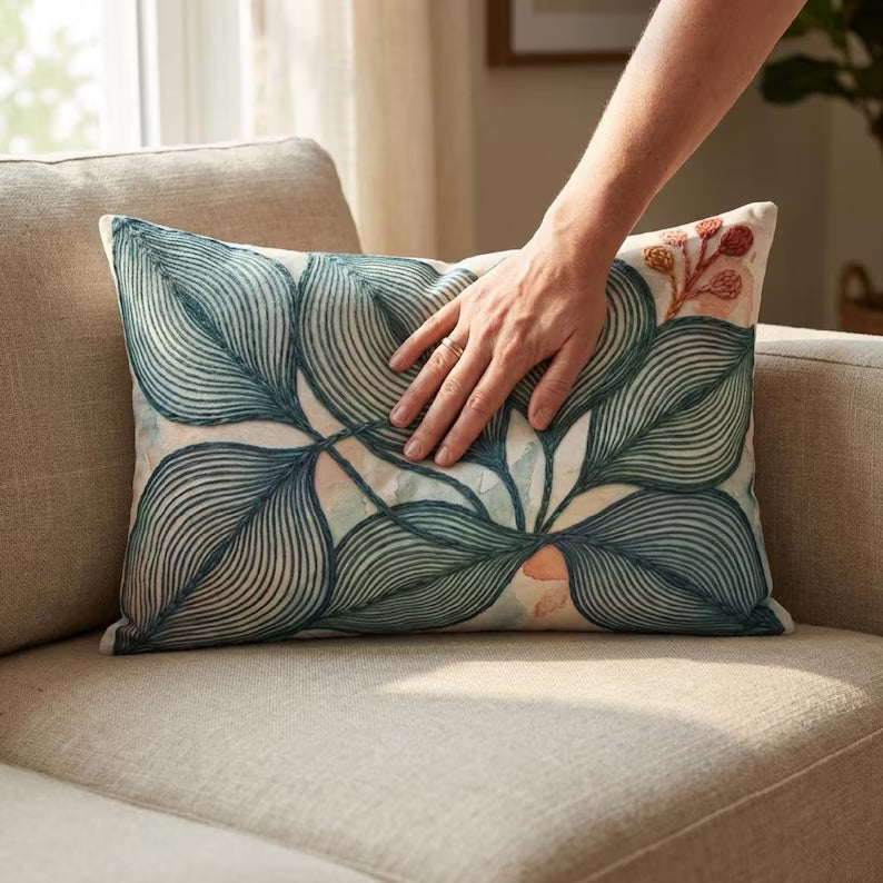 Abstract Leaf Lumbar Pillow | Mid Century Modern Scandinavian Textile Art