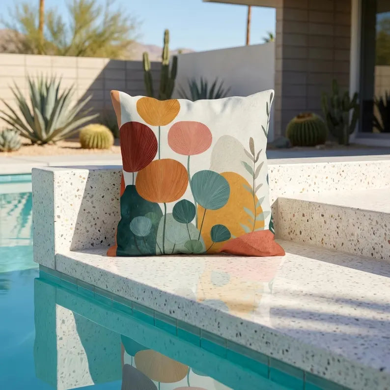 Abstract Floral Illustration Outdoor Pillow | Modern Botanical Garden Throw