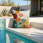 Mid-century modern abstract floral outdoor pillow in rust teal and ochre alternate product view 10