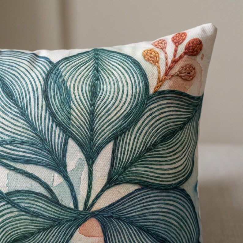 Abstract Leaf Lumbar Pillow | Mid Century Modern Scandinavian Textile Art