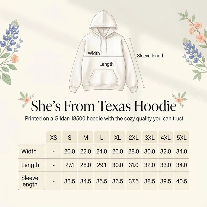 Embroidered Texas Hoodie, Shes From Texas Sweatshirt, Bluebonnet Floral Hoodie, Personalized Initial Sleeve Hoodie, Mothers Day Gift