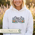 Embroidered Texas Hoodie, Shes From Texas Sweatshirt, Bluebonnet Floral Hoodie, Personalized Initial Sleeve Hoodie, Mothers Day Gift