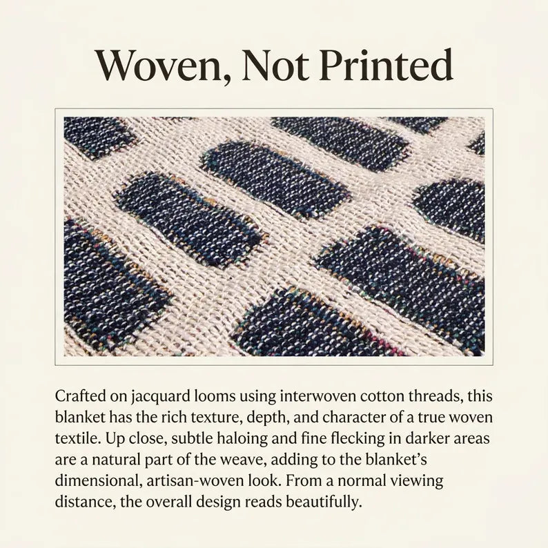 Hand-Drawn Grid Texture Woven Blanket | Black Cream Minimalist Throw