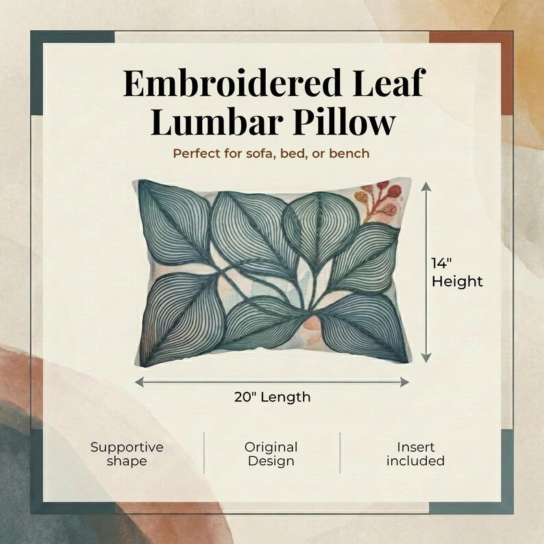 Abstract Leaf Lumbar Pillow | Mid Century Modern Scandinavian Textile Art