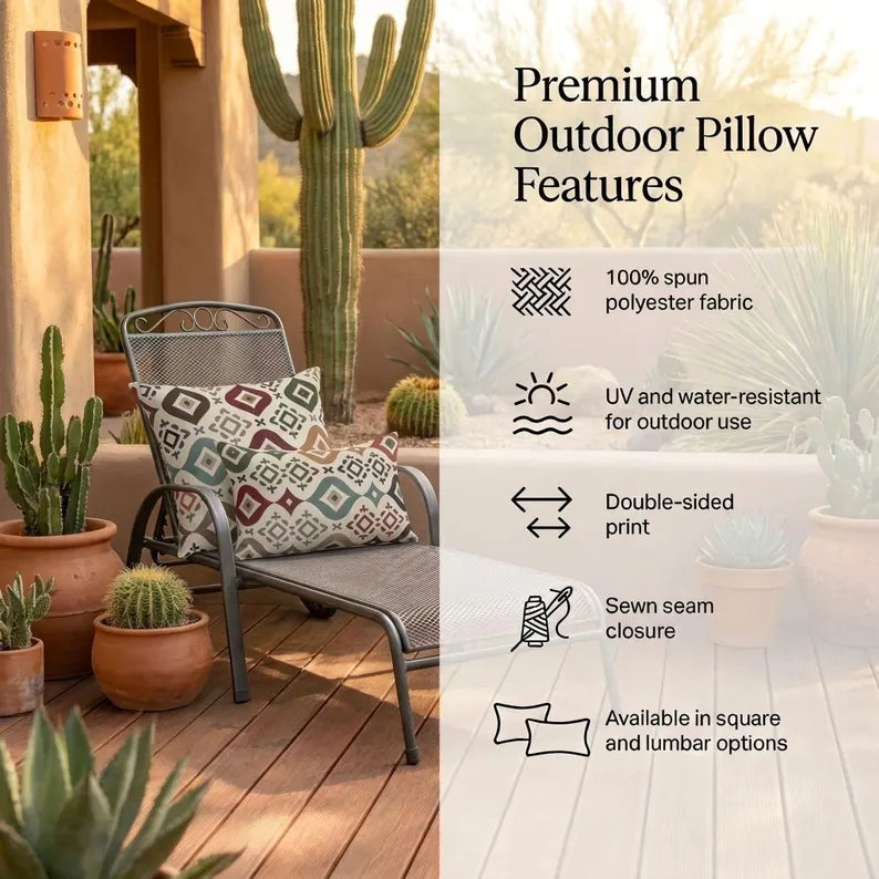 Southwestern Geometric Outdoor Pillow | Earth-Tone Patio Decor