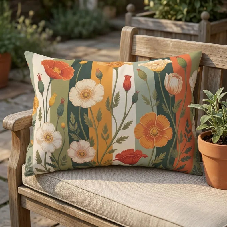California Poppy Outdoor Pillow | Floral Patio Decor