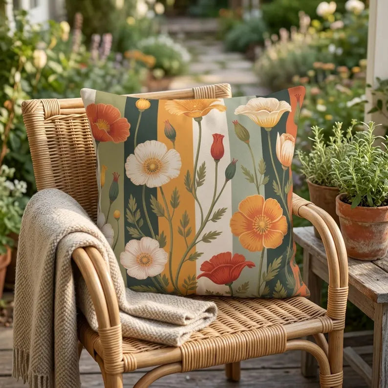 California Poppy Outdoor Pillow | Floral Patio Decor