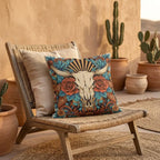 Cow Skull Floral Outdoor Pillow | Western Patio Decor