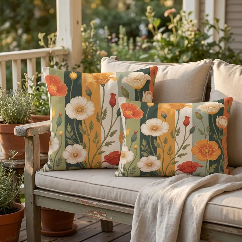 California Poppy Outdoor Pillow | Floral Patio Decor