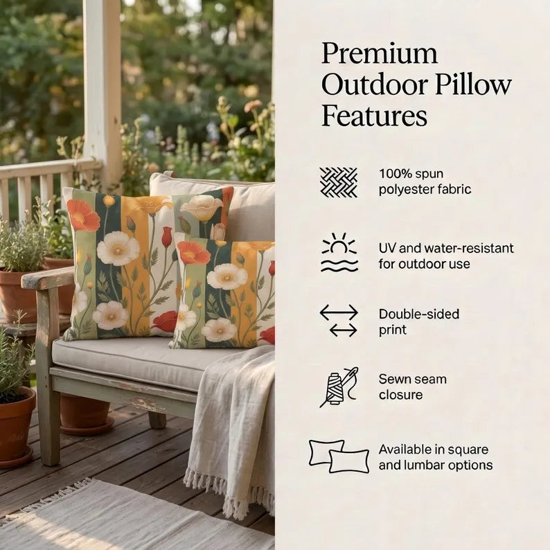 California Poppy Outdoor Pillow | Floral Patio Decor