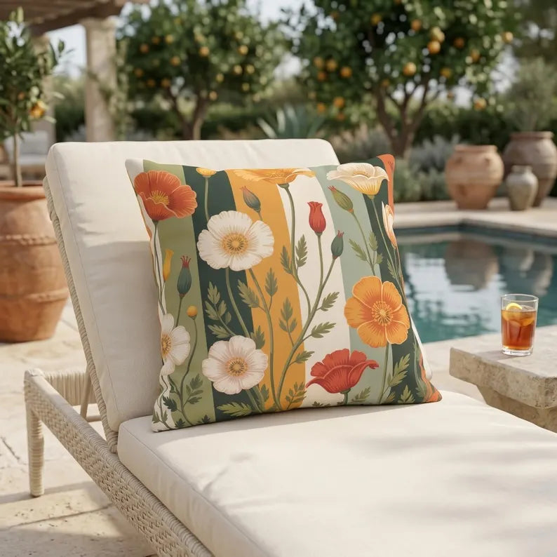 California Poppy Outdoor Pillow | Floral Patio Decor