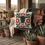 Longhorn Floral Outdoor Lumbar Pillow | Western Fall Decor