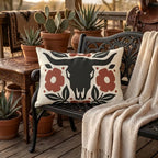Longhorn Floral Outdoor Lumbar Pillow | Western Fall Decor