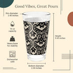 Gothic Bat Damask Mixing Glass | 16 oz Halloween Drinkware