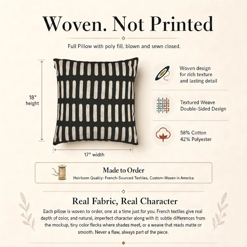 Black & Cream Mud-cloth Inspired Woven Pillow | Modern Geometric Decor