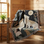 Moonlit Wolves Woven Blanket | Forest & Full Moon Throw