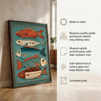 Retro Folk Fish Poster | Colorful Coastal Wall Art