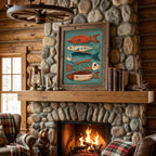 Retro Folk Fish Poster | Colorful Coastal Wall Art