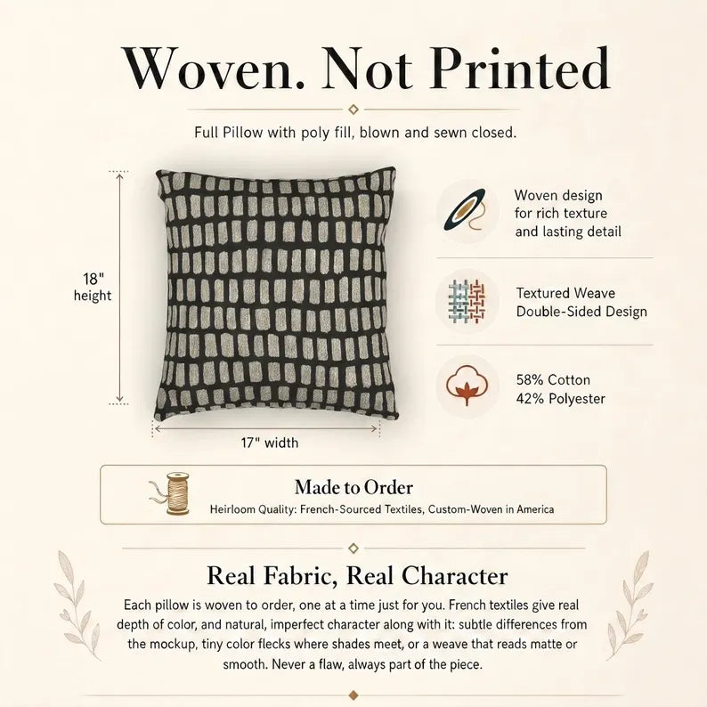 Black & Cream Dash Grid Woven Pillow | Modern Neutral Decor