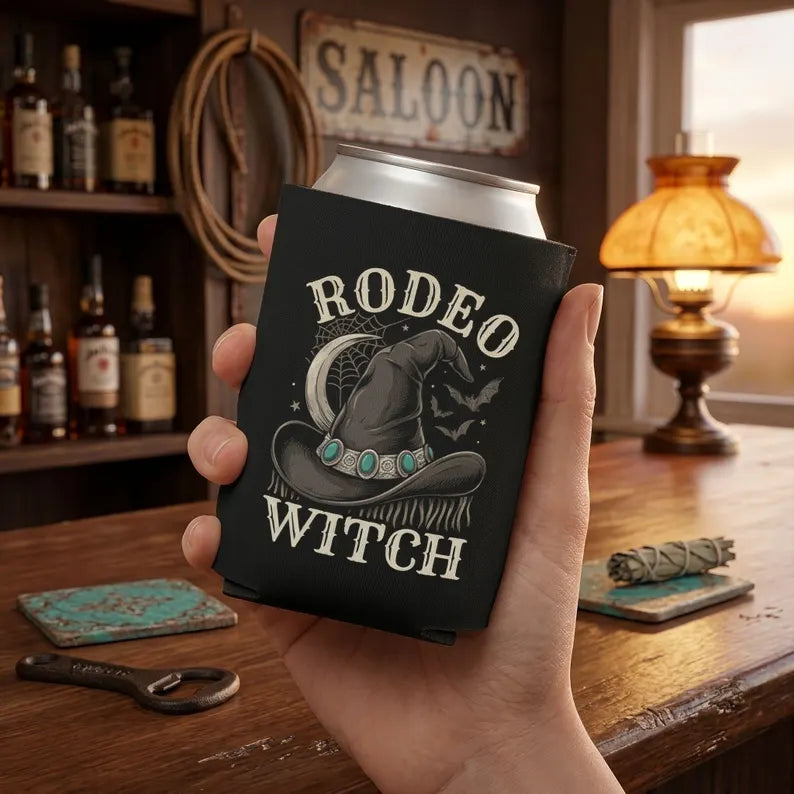 Rodeo Witch Can Cooler | Western Halloween Koozie