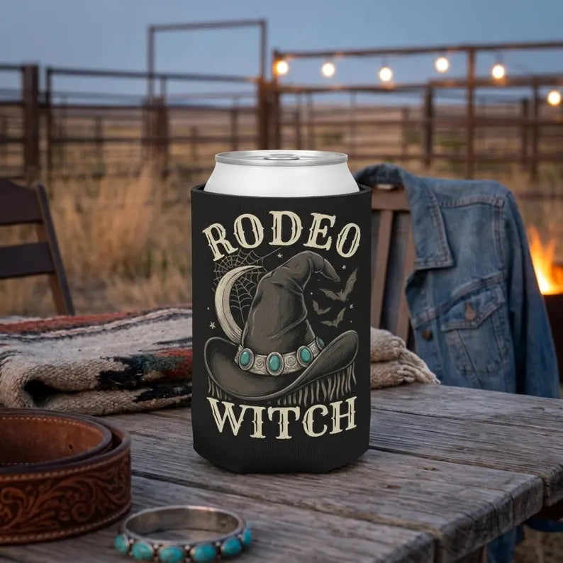 Rodeo Witch Can Cooler | Western Halloween Koozie