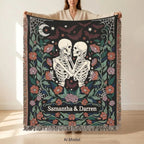 Personalized Skeleton Couple Woven Blanket | Gothic Halloween Throw