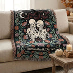 Personalized Skeleton Couple Woven Blanket | Gothic Halloween Throw