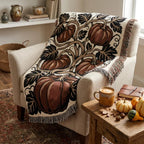 Botanical Pumpkin Woven Throw Blanket | Fall Harvest Decor