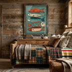 Retro Folk Fish Poster | Colorful Coastal Wall Art